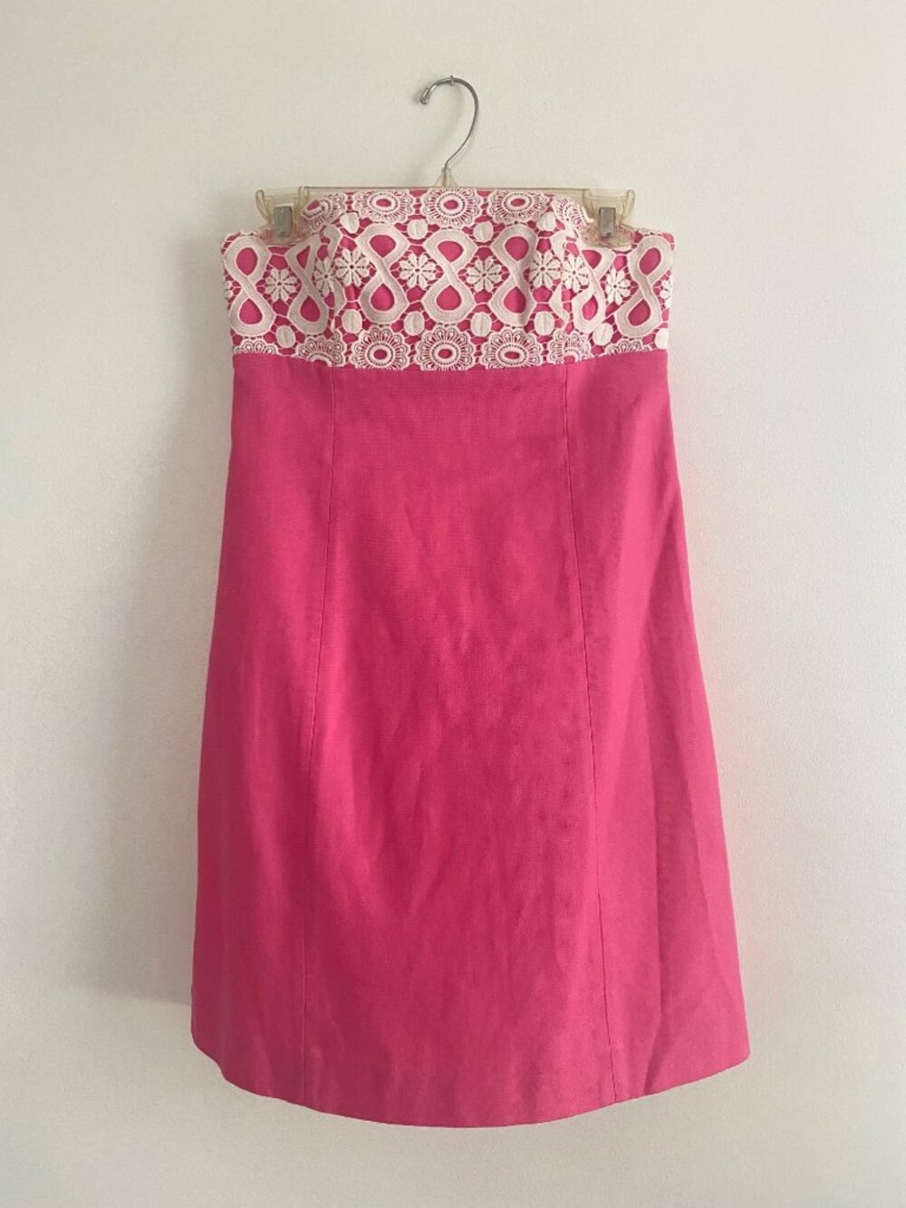 Lilly Pulitzer Pink Strapless Mini Dress With White Lace Trim Size 0